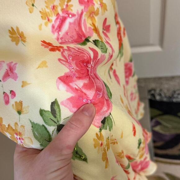 VTG 90s/Y2K Glamor Angel Yellow & Pink Floral Sequin Fairycore Maxi Dress L/M - Picture 7 of 8